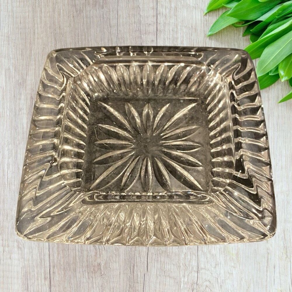 Vintage Cut Crystal Square Ashtray